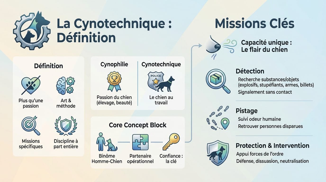 Chien de travail en pleine action illustrant la cynotechnique et ses missions