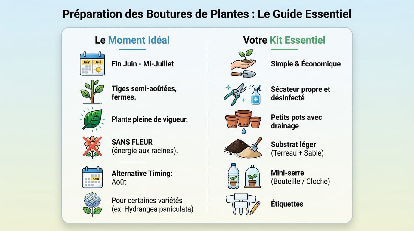 Matériel nécessaire pour bouturer des hortensias : sécateur, pots et substrat