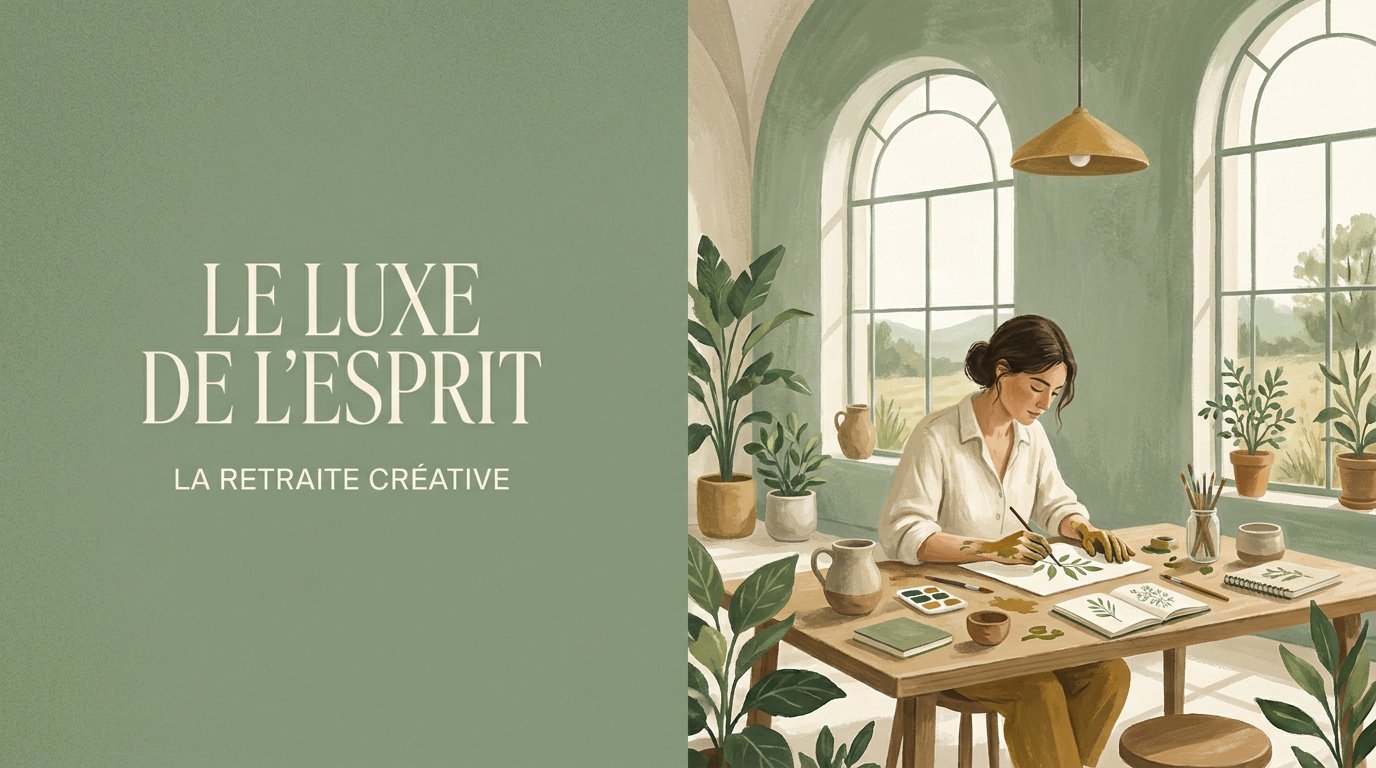 Femme sereine pratiquant une activité artistique lors d'une retraite créative en pleine nature