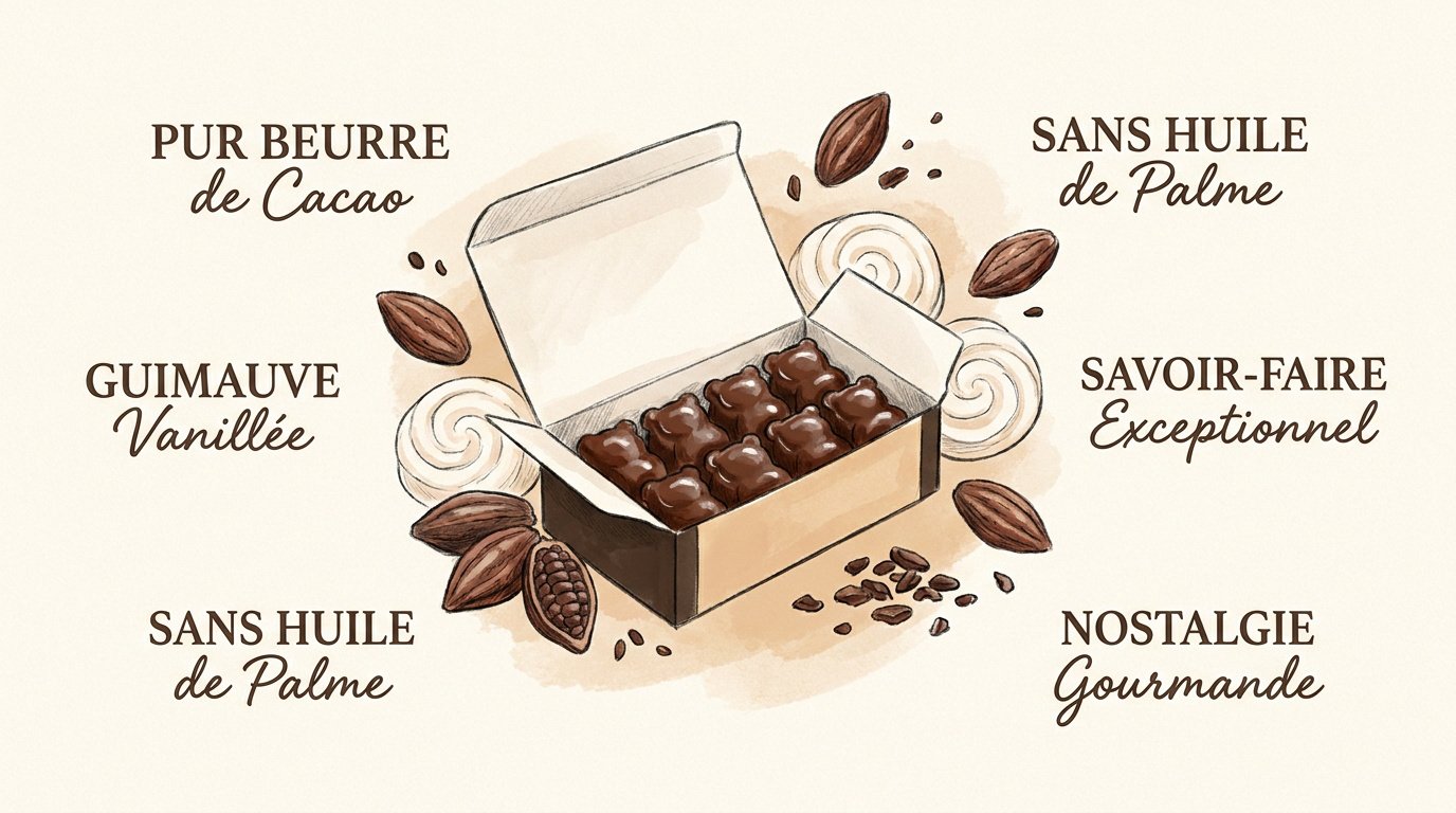 Assortiment d'oursons en guimauve artisanaux enrobés de chocolat pur beurre de cacao